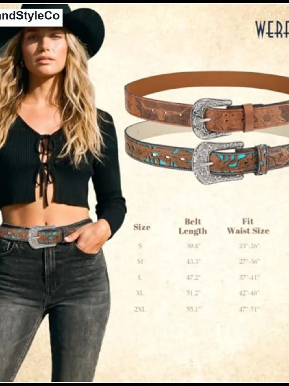 2 Pack Women PU Leather Belts Big Silver Buckle Vintage Carved Western Belt
